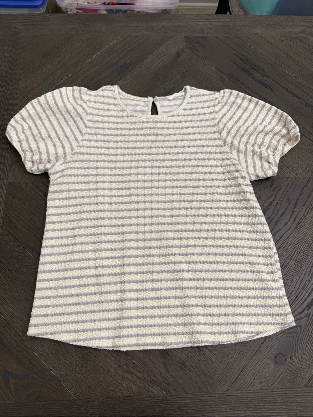 mittoshop Purple and Cream Striped Short-Sleeve Top